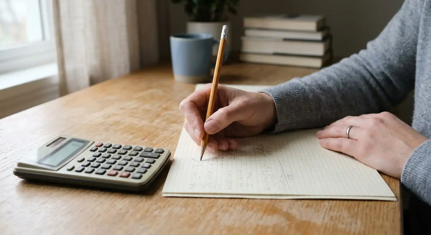 Cálculo a lápiz de una combinada junto a una calculadora