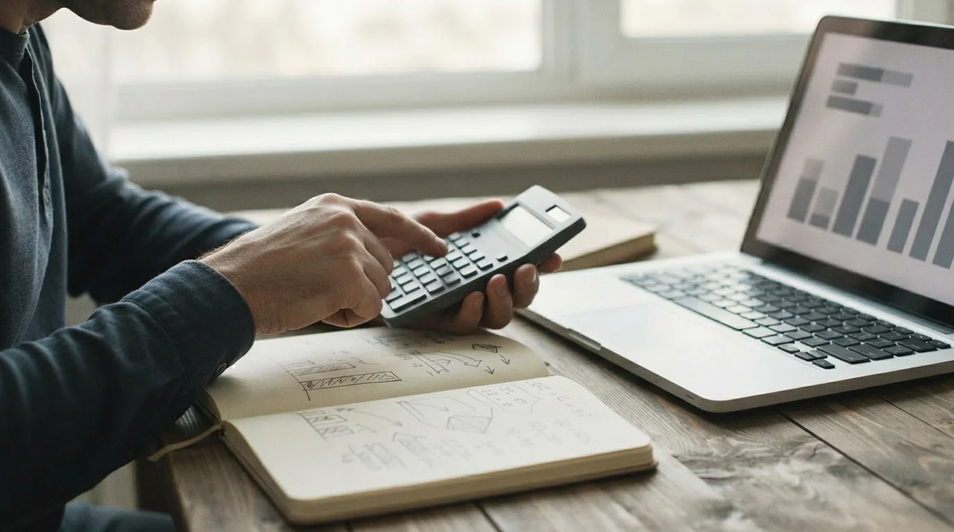 Cálculo del rollover de un bono con calculadora y cuaderno
