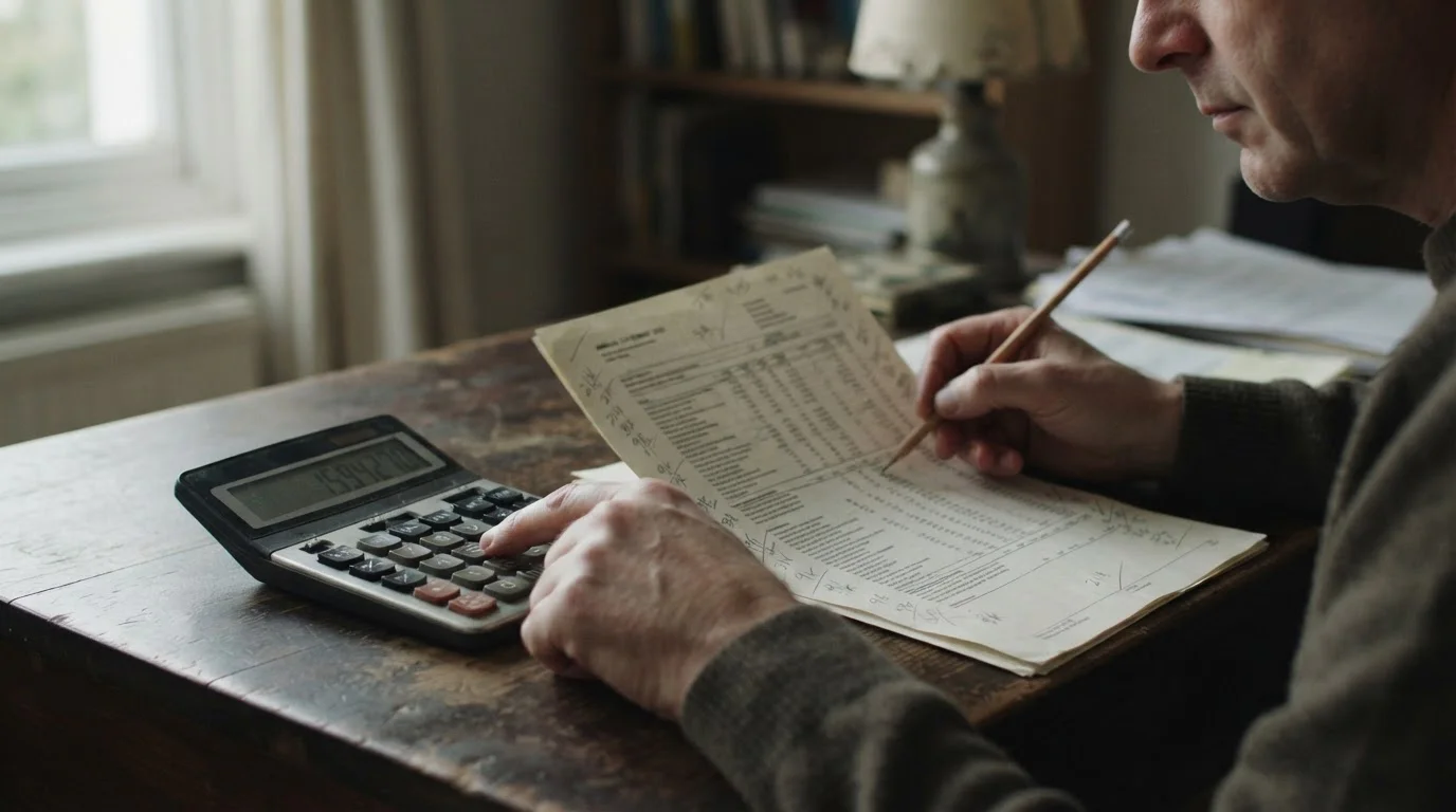 Manos calculando el valor real de un bono junto a sus condiciones