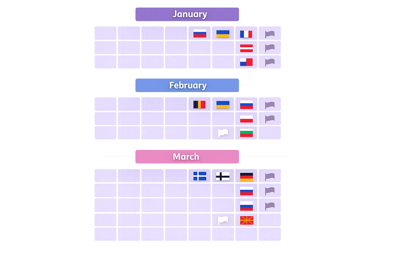 Calendario visual de preselecciones nacionales de Eurovisión