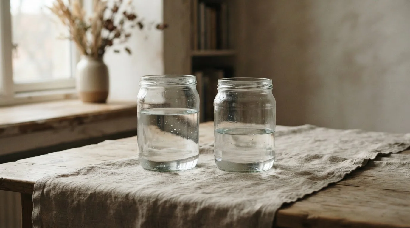 Dos tarros de cristal con distinto nivel de agua