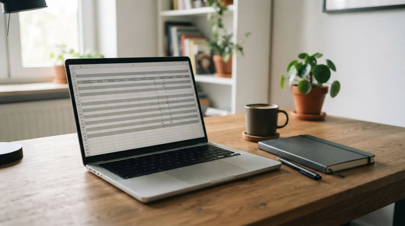 Portátil con una tabla comparativa neutra sobre un escritorio