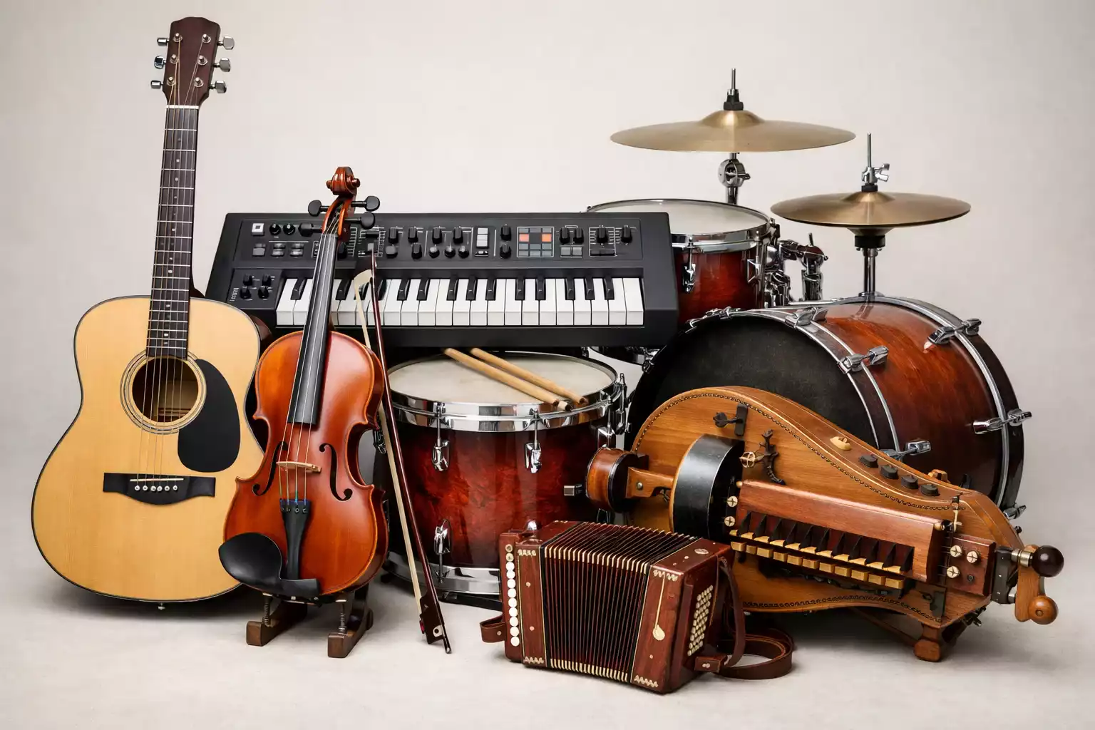 Instrumentos musicales diversos representando la variedad de géneros en Eurovisión