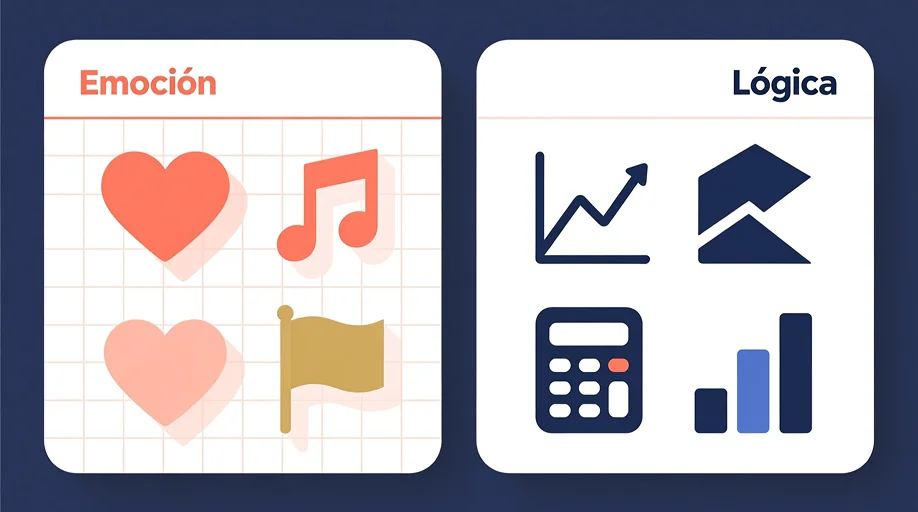 Ilustración conceptual mostrando la diferencia entre apostar con emociones versus apostar con lógica y análisis de datos