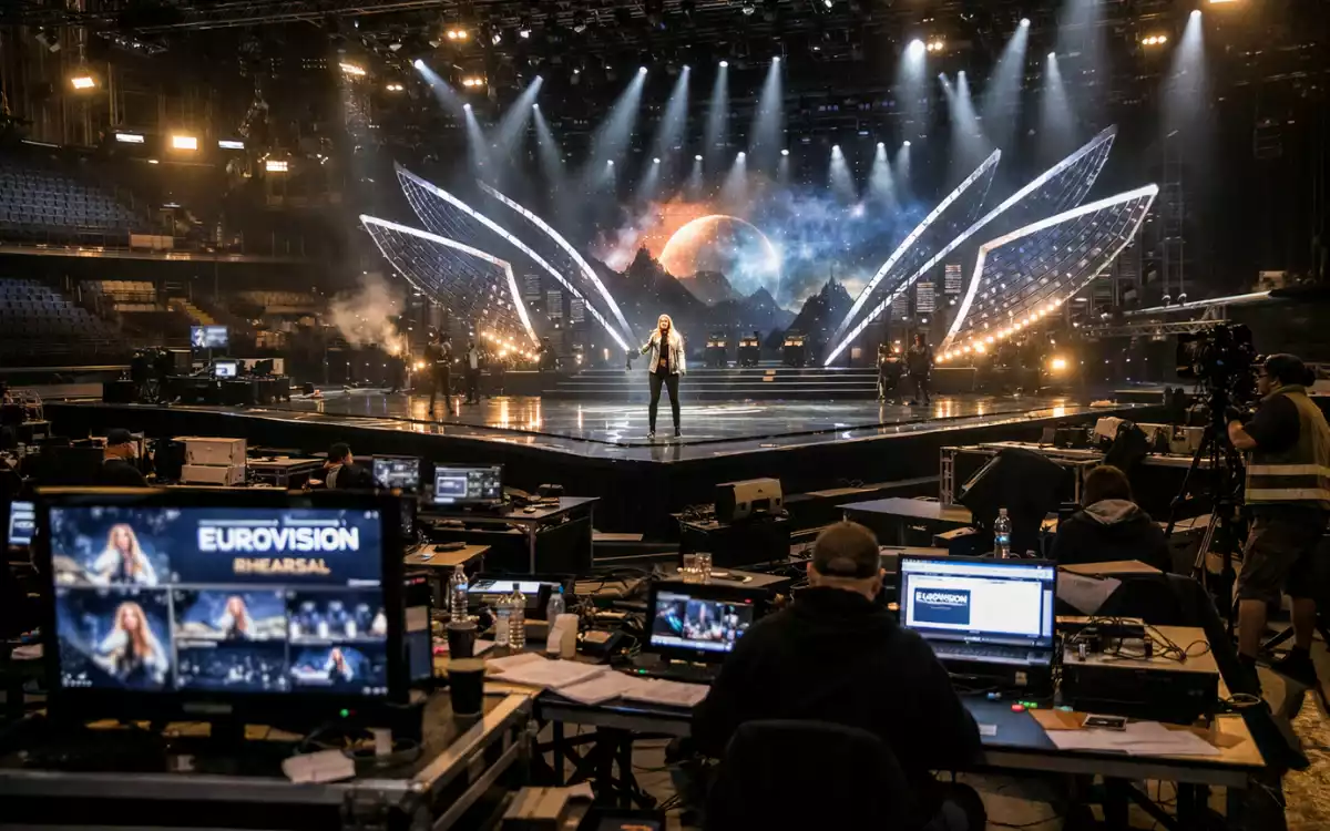 Vista del escenario de Eurovisión durante los ensayos oficiales