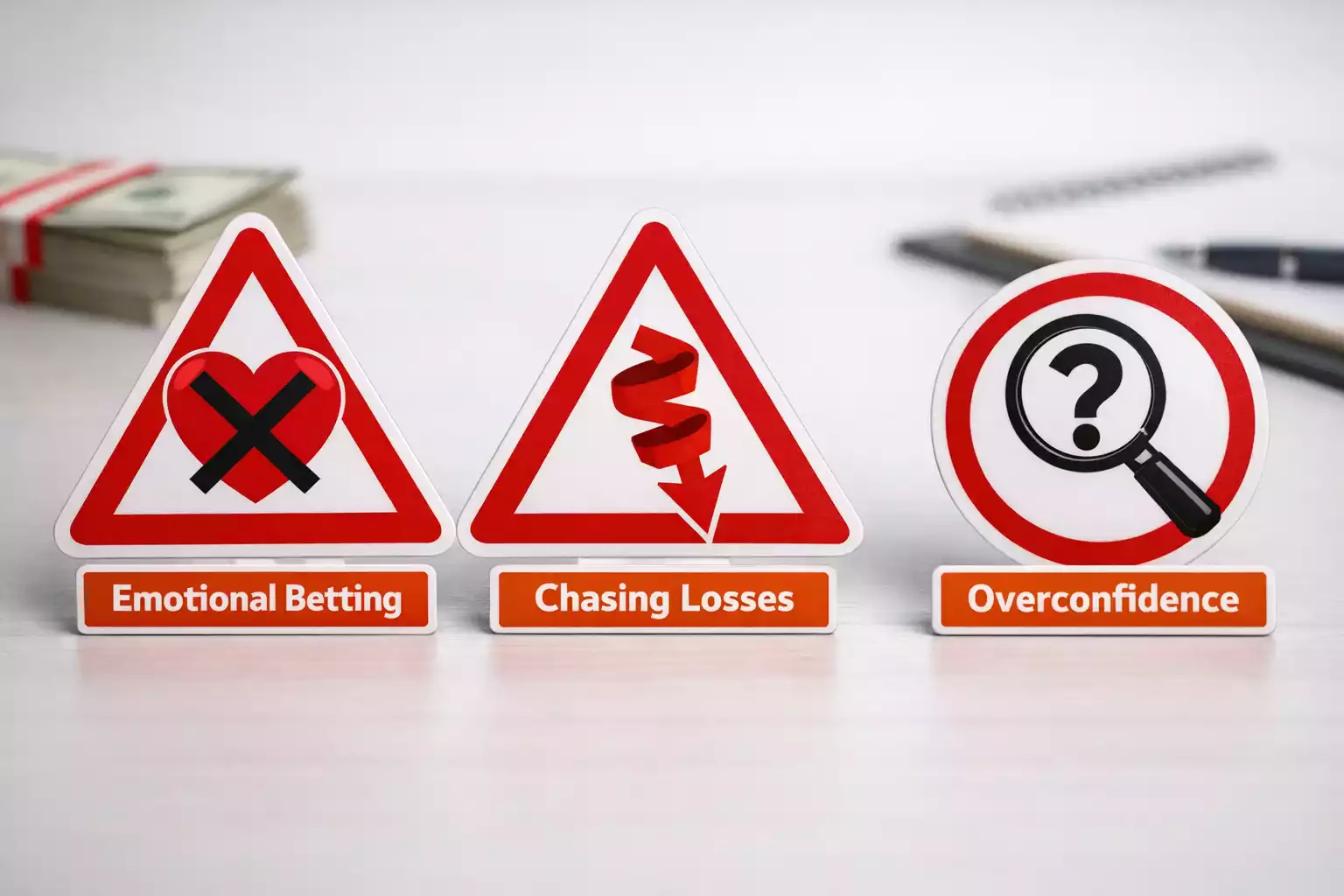 Señales de advertencia representando errores comunes en apuestas