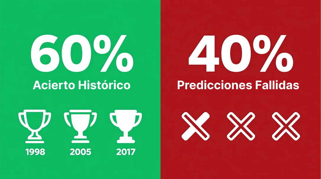 Estadística mostrando 60% de acierto versus 40% de error en predicciones de apuestas de Eurovisión en últimos 10 años