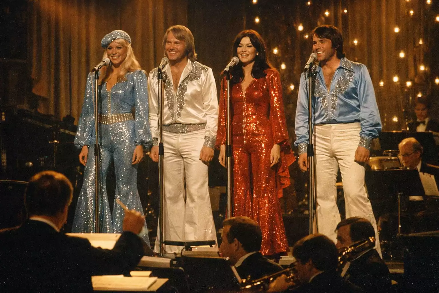 Actuación musical en el escenario de Eurovisión años 70