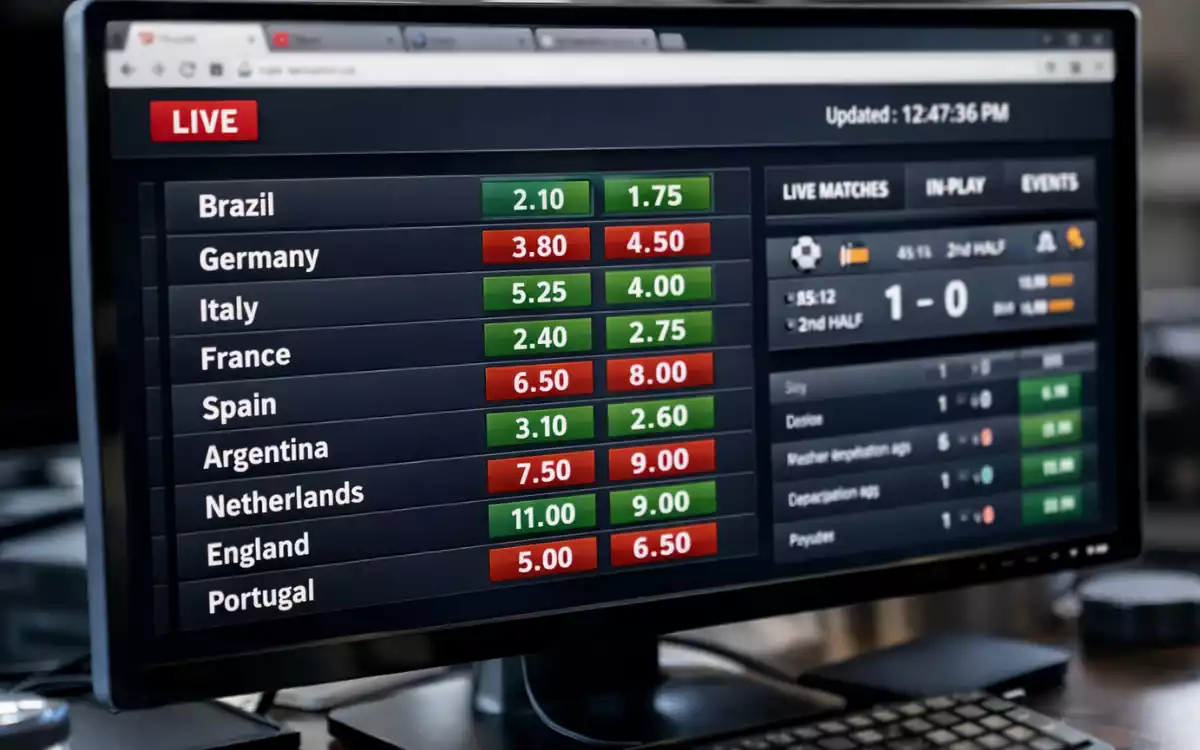 Pantalla mostrando cuotas de apuestas actualizándose en tiempo real
