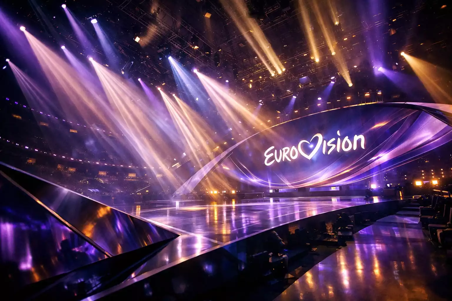 Vista del escenario de Eurovisión con perspectiva hacia el futuro