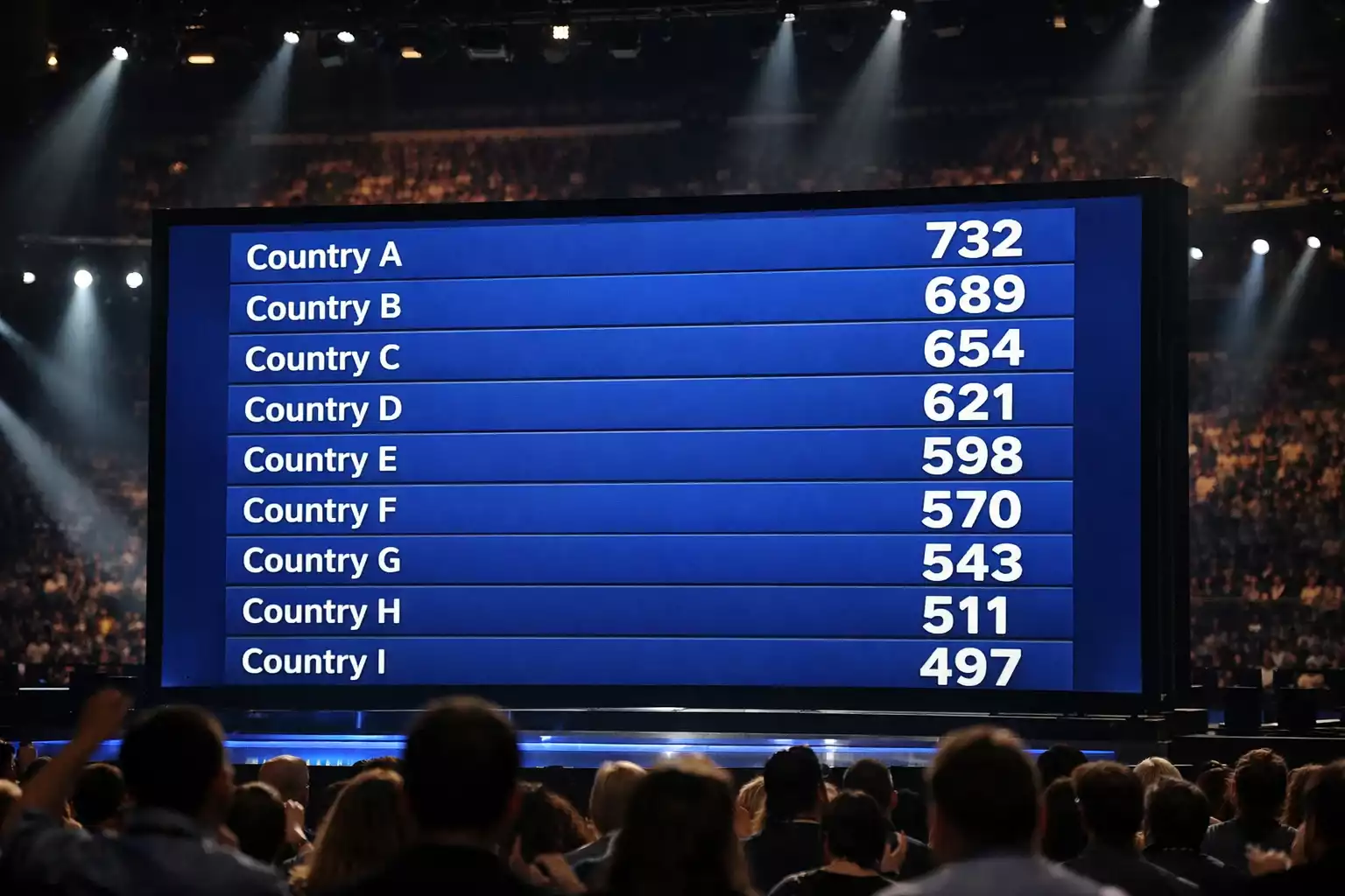 Marcador de Eurovisión mostrando puntuaciones altas