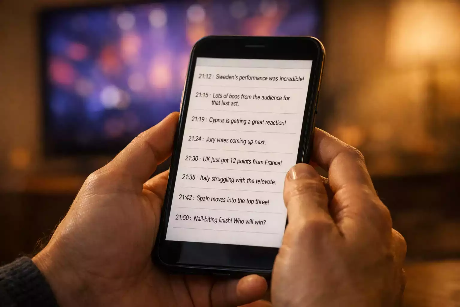 Persona consultando redes sociales sobre Eurovisión en su móvil