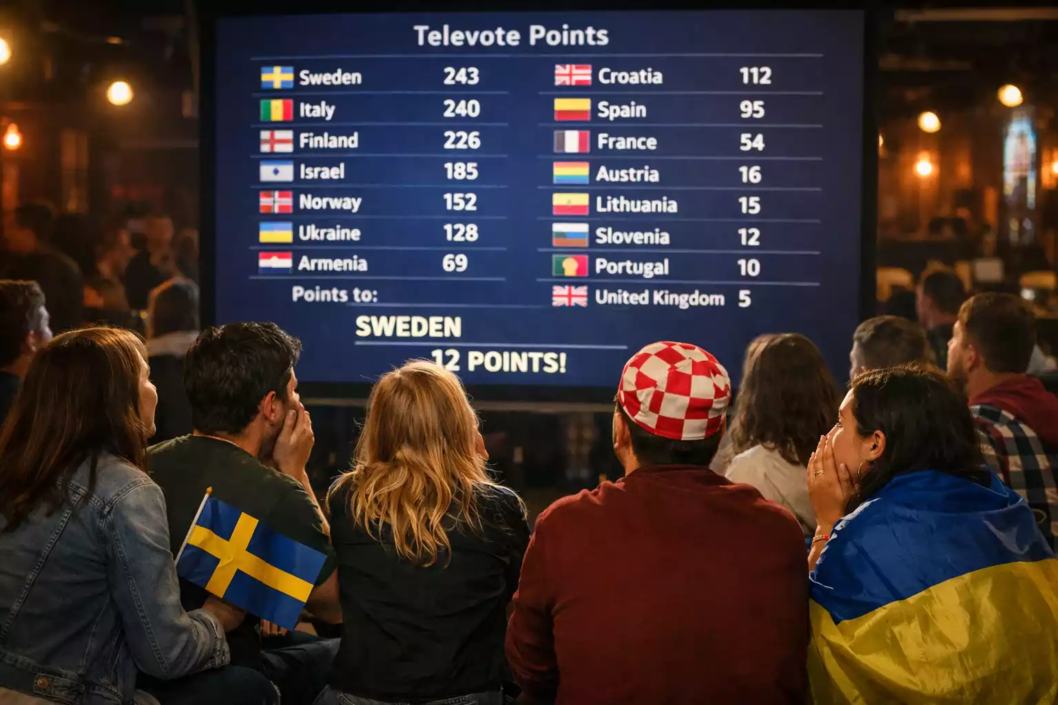 Público siguiendo la votación de Eurovisión con tensión