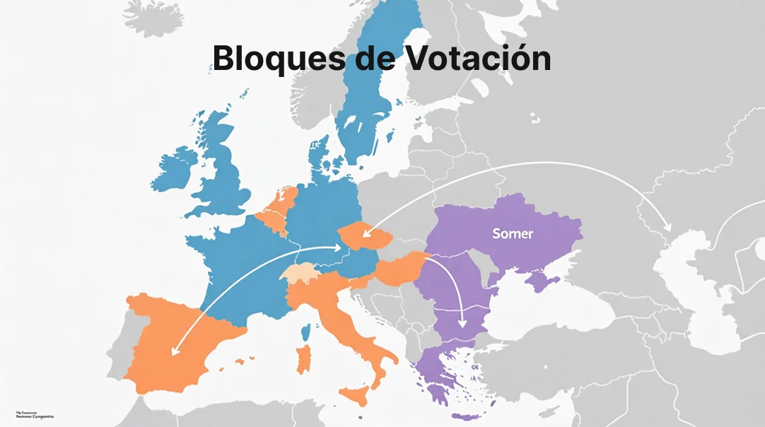 Mapa de Europa mostrando los bloques de votación de Eurovisión y patrones geopolíticos entre países nórdicos y balcánicos