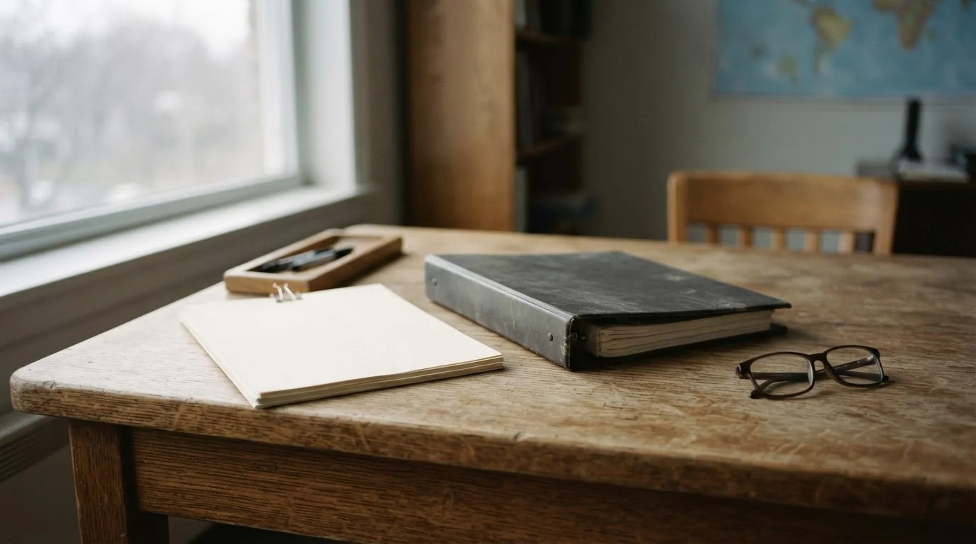 Formularios oficiales y un archivador de normativa sobre una mesa