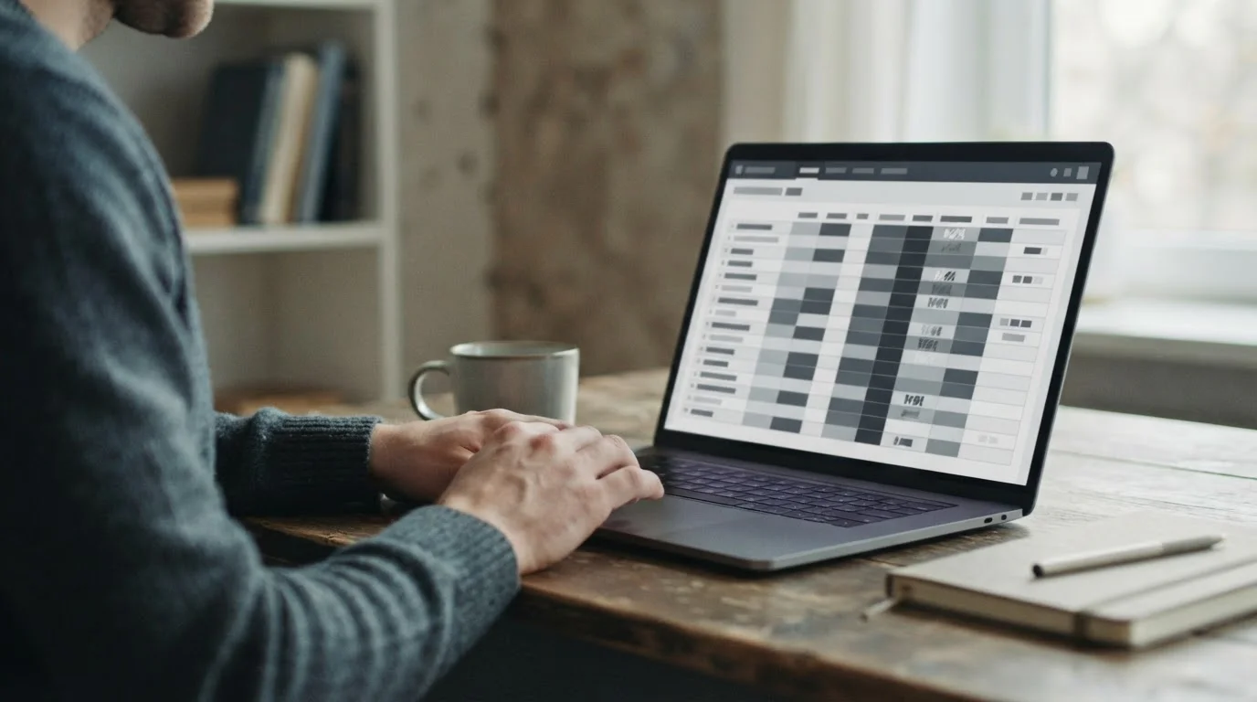 Portátil con una tabla comparativa neutra en pantalla