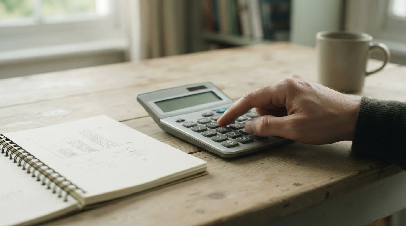 Calculadora y cuaderno con esquemas para estimar el coste del rollover