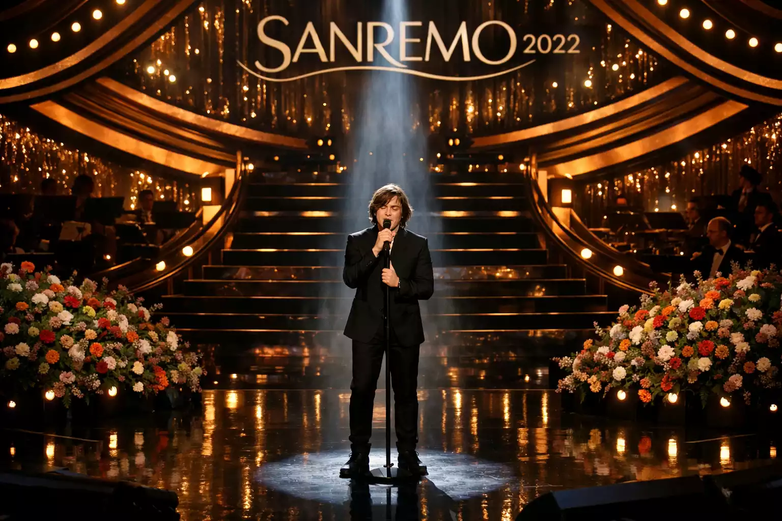 Artista actuando en el escenario del Festival de Sanremo
