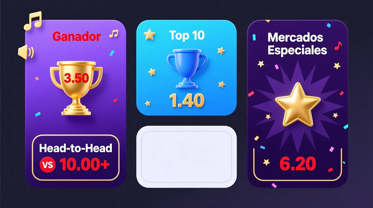 Infografía de tipos de apuestas en Eurovisión: ganador, top 10, head-to-head y mercados especiales con ejemplos de cuotas