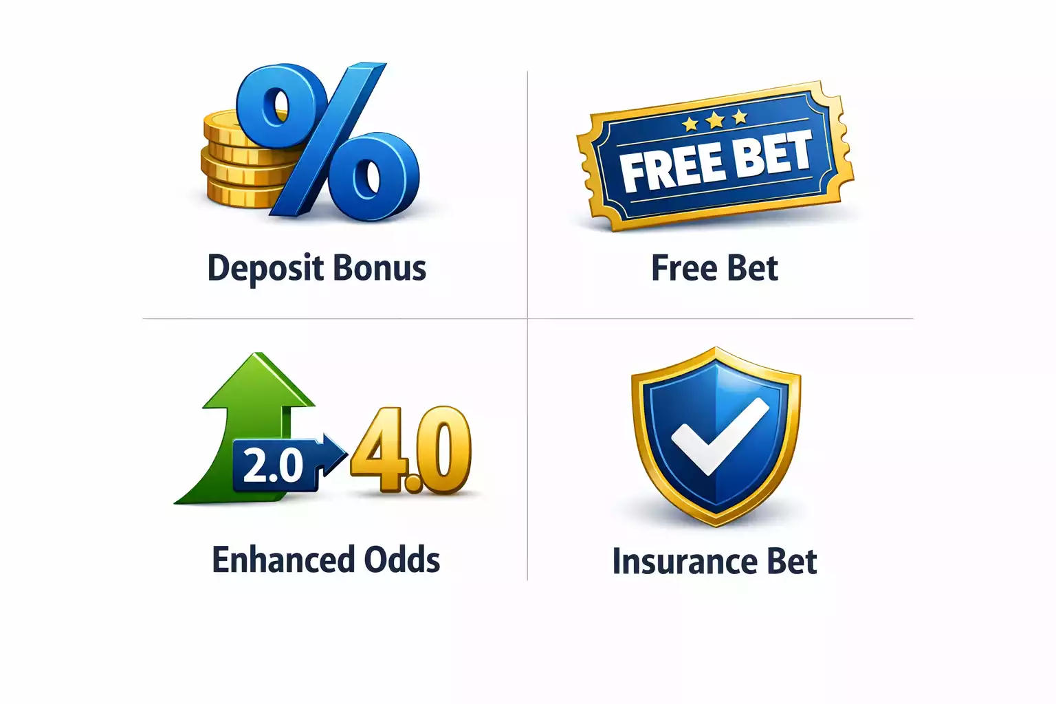 Diferentes tipos de bonos de apuestas representados visualmente