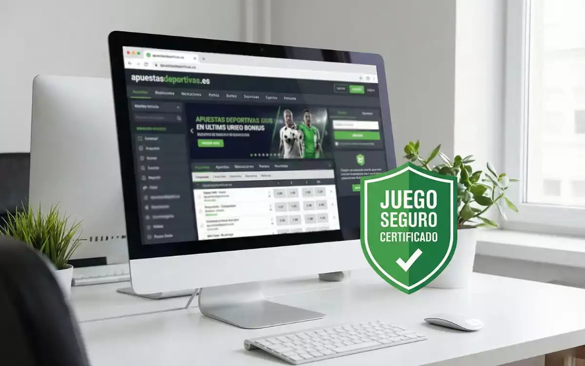 Pantalla de ordenador mostrando página web con distintivo de juego seguro